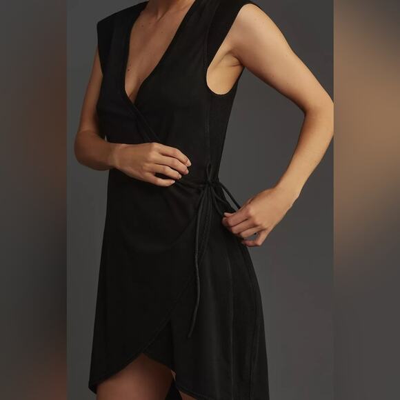 Daily Practice by Anthropologie Montauk V-Neck Dress Black Wrap Mini Cotton Tie - Picture 15 of 15